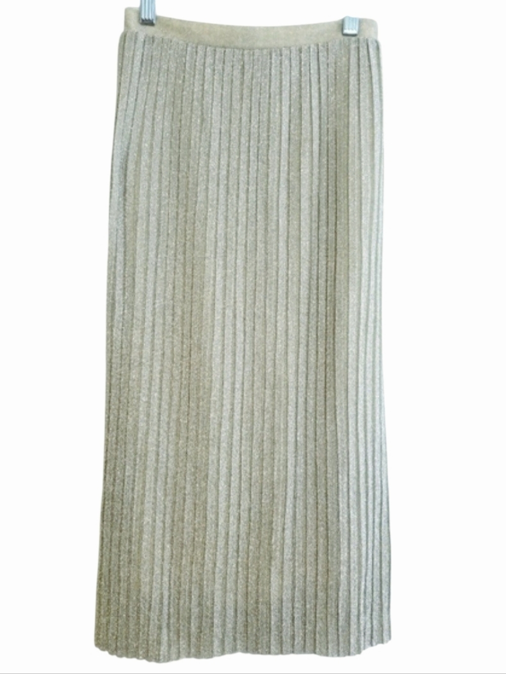 Anthropologie Kimchi Blue Pleated Metallic Silver Midi Skirt NWT